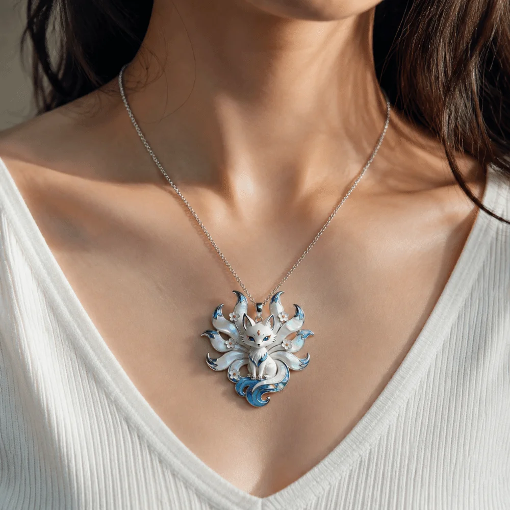 Exquisite Enamel Pendant Necklace Deer Trendy Fashion Nine-tailed Vixen Pendant Traditional Mythology Style