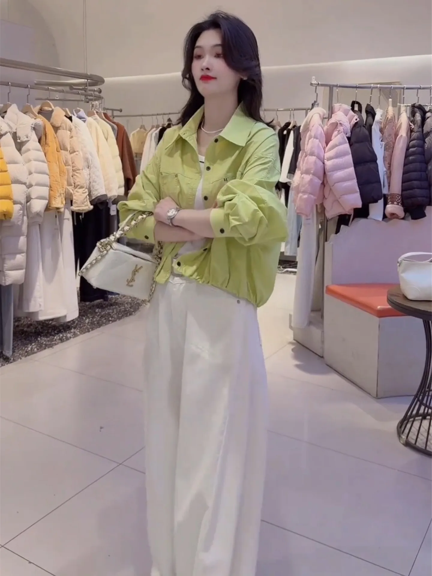 Spring Outerwear Women's Thin New Style Popular Unique Beautiful Loose Small Size Top Button Splice Long Sleeve Short Coat