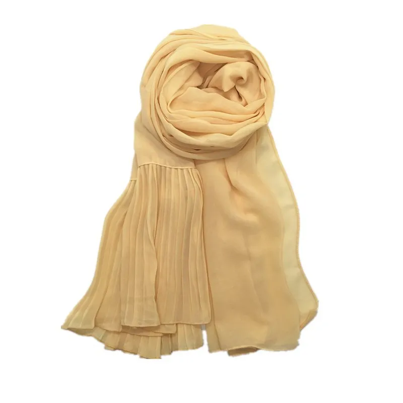 Pure Color Pearl Chiffon Flat Pleated Stitching Lace Crumpled Toe Cap Scarf Shawl One Piece Dropshipping