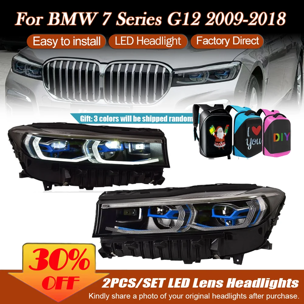 2pcs Laser Headlights Assembly for BMW 7 Series F01 G12 2009-2018 Front Dynamic Signal Head Lamp LED Daytime Running Accessories