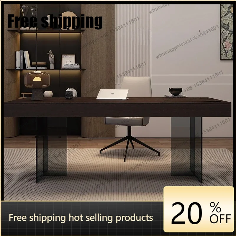 HJ  Acrylic suspended solid wood desk modern simple boss desk study computer desk