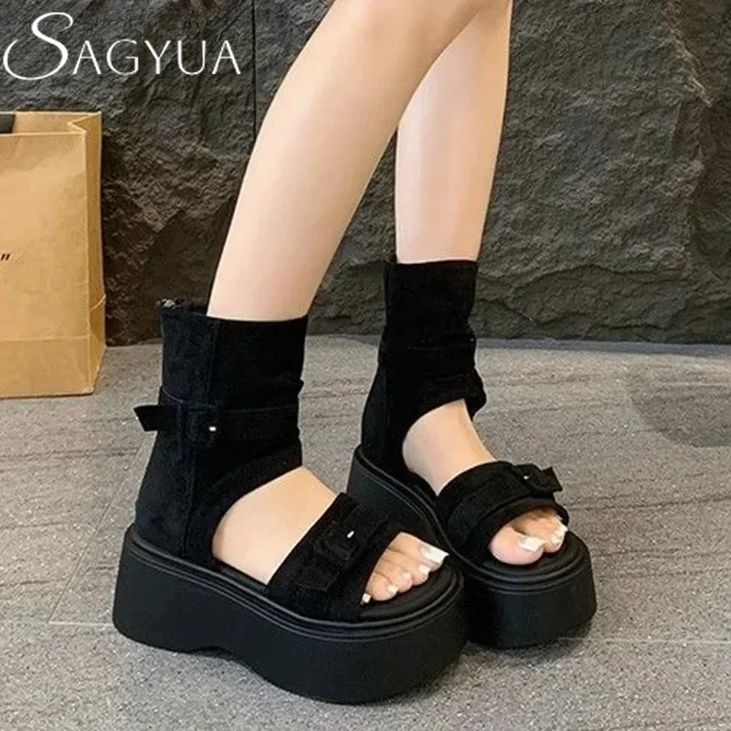 

Women Platform Ankle Cool Boots Sandals Fashion Flats Summer Shoes New Designer 2025 Trend Open Toe Woman Sandals Mujer Zapatos