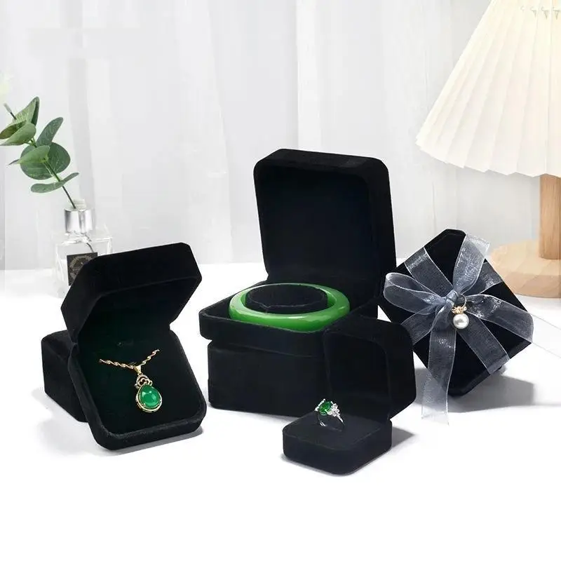 

Черная бархатная полная шкатулка для драгоценностей, кольцо, серьги, держатель для браслета, кулон, ожерелье, органайзер, коробка для хранения ювелирных изделий, подарочная коробка