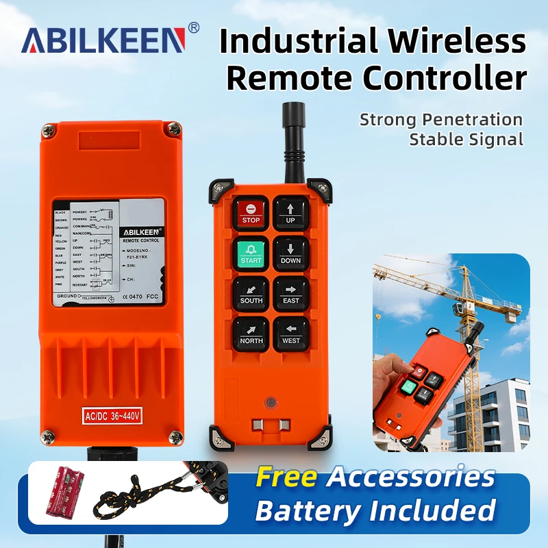 

ABILKEEM F21-E1B Беспроводной пульт дистанционного управления 12-24/36/220/380 В для подъемного крана, промышленного VHF/UHF, диапазон 100 м