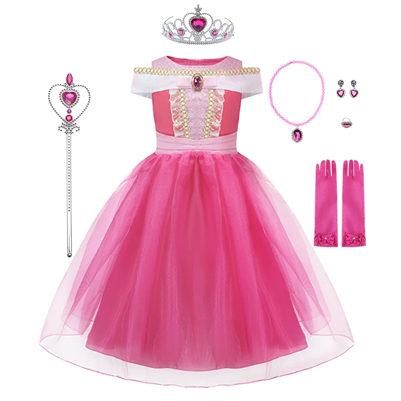 Girls Fashion Fairytale Princess Dress Up Costume, Red Mesh Puffy Dress, Suitable for Prom, Party and School Performance