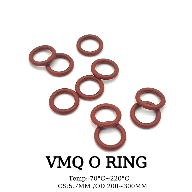 

VMQ Food Grade Silicone O Ring CS 5.7mm OD 200mm~300mm Silicone Rubber Insulated Waterproof Washer Round Shape Nontoxic Red