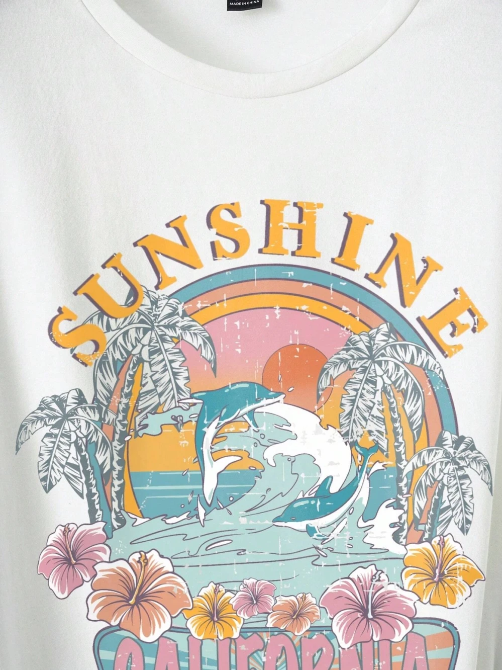 تي شيرت Sunshine California On The Beach مطبوع عليه حروف جرافيك للسيدات كاجوال بأكمام قصيرة ملابس كبيرة الحجم تي شيرت فضفاض للشارع
