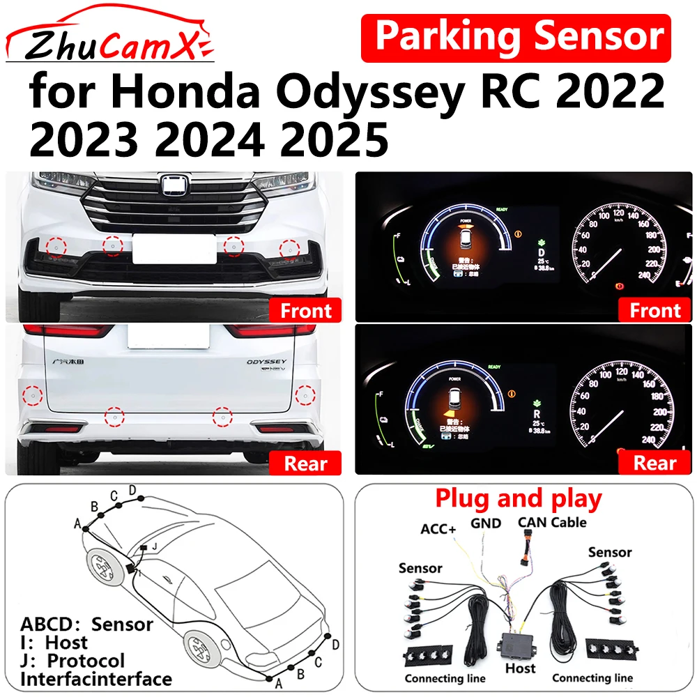 

ZhuCamX for Honda Odyssey RC 2022 2023 2024 2025 Car Parking Sensor Front Rear Reverse Assist Reversing AID System Plug and Play