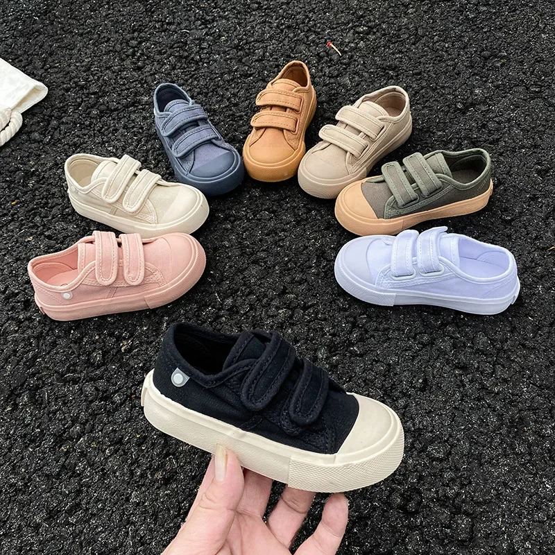

Children Spring Autumn Fashion Canvas Shoes Girls Candy Color Low Top Soft Soled Kid Shoes Woman Velcro Solid Color Casual Shoes