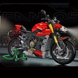 IN STOCK 1:5 Technical Streetfighter Motorcycle Building Blocks Model MOC Bike Bricks Toys for Children Birthday Gift Set