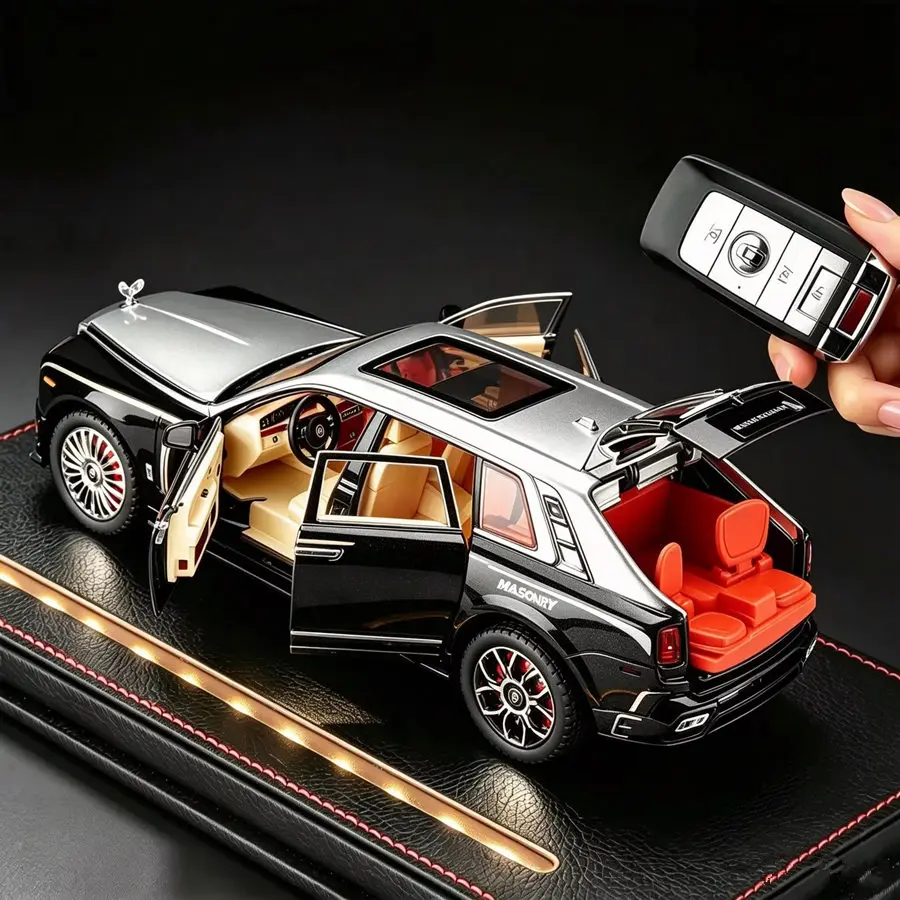 Key Control 1:24 Rolls-Royces Cullinan Alloy Luxy SUV Car Model Diecast Metal Off-road Vehicles Car Model Simulation Sound Light