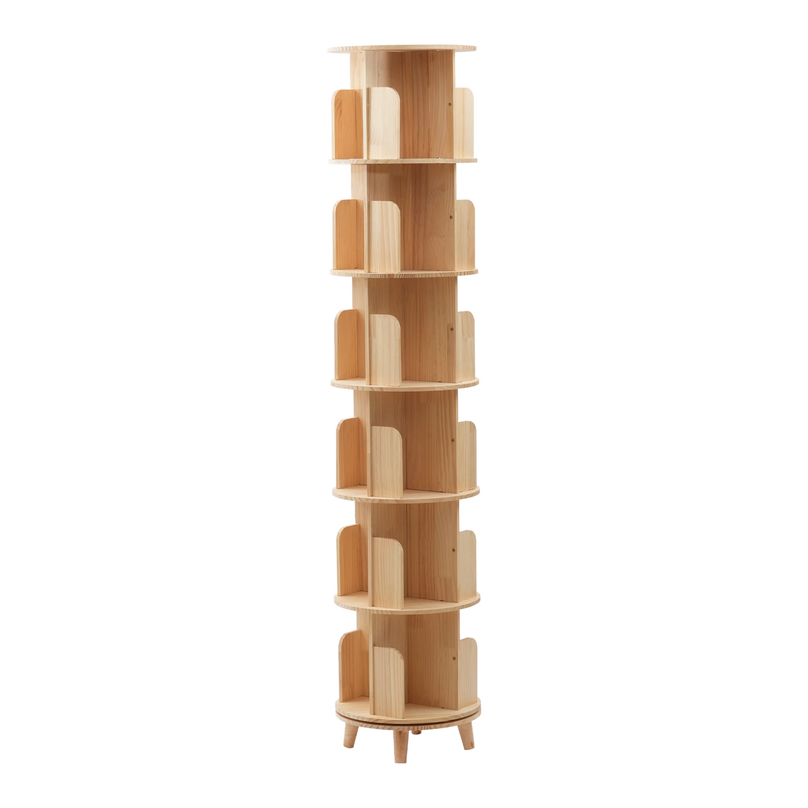 

6-Tier 360 Rotating Bookshelf, Durable Pine Wood and Beech, 50kg Load Capacity per Tier, for Home Libraries and Children's Rooms