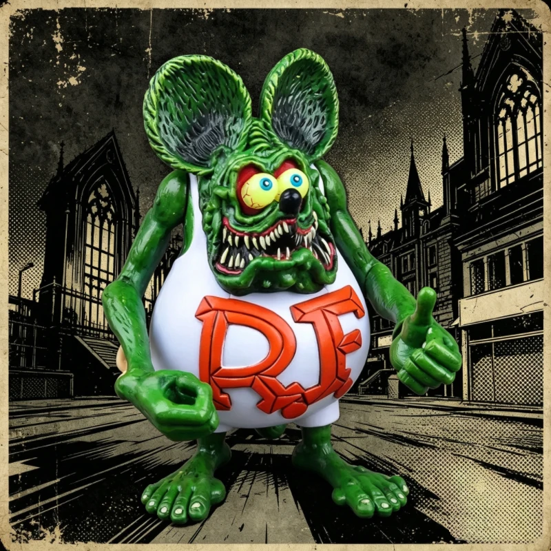 Green Rat Fink PVC Action Figure, Ed Roth's Famous Crazy Mouse