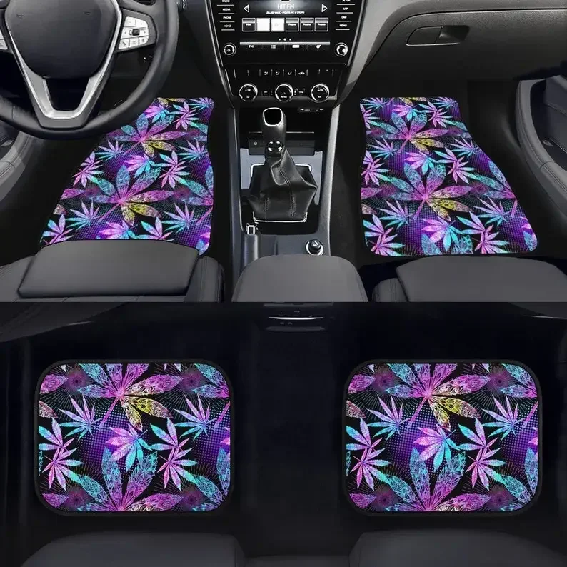 Cannabis Psychedelic Car Floor Mats - Kush Weed Smoker, Hippie Vibrant Marijuana Car Accessories, Mary Jane, DMT Acid Sto