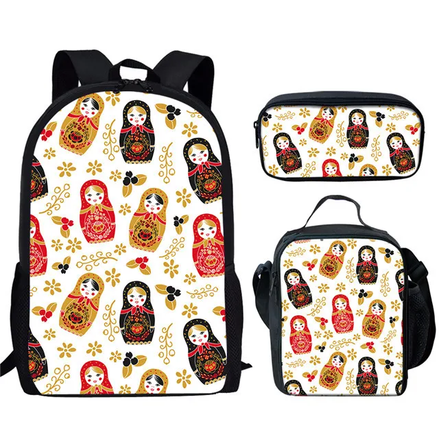 Classic Popular Novelty Funny Russian dolls 3D Print 3pcs/Set pupil School Bags Laptop Daypack Backpack Lunch bag Pencil Case