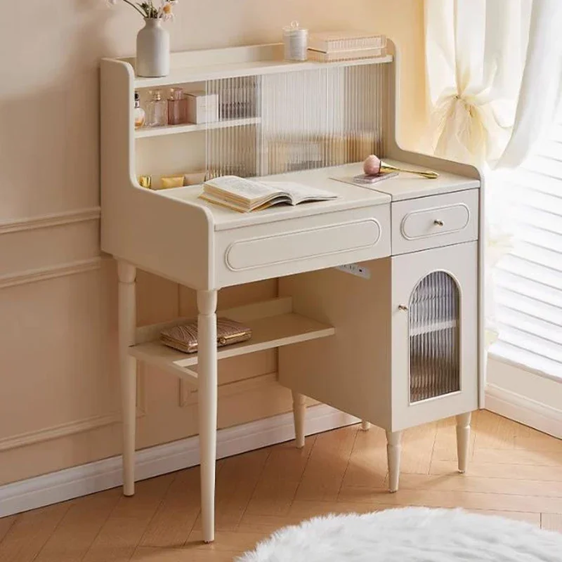 Tocadores de maquillaje modernos, mueble de almacenamiento estilo crema, mesas de tocador, tocadores con espejo, muebles minimalistas para el hogar, Tocadores LLDT