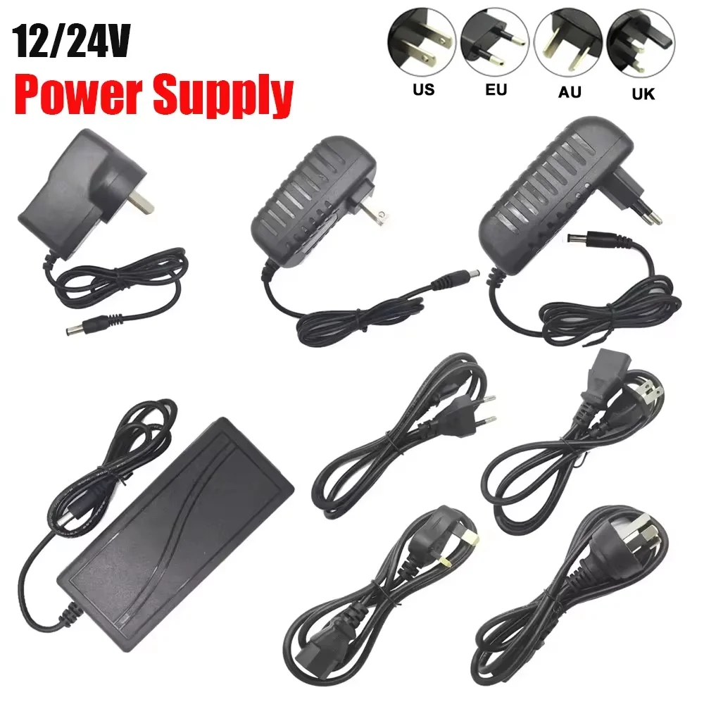 DC 12V 24V Adapter 100V-240V Lighting Transformer 5.5*2.1~2.5mm 1A 2A 3A 5A Power Supply Adapter Converter For LED Strips Light