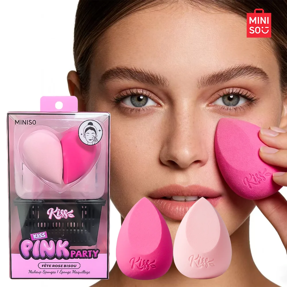 Paquete de 2 combinaciones de huevos de belleza MINIISO Pink Party Series: viene con cesta de almacenamiento para un fácil almacenamiento, uso húmedo y seco