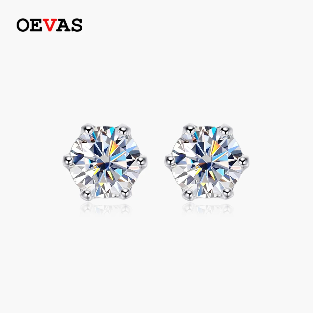 OEVAS Real 1 Carat D Color Moissanite Stud Earrings For Women Top Quality 100% 925 Sterling Silver Sparkling Wedding Jewelry Hot