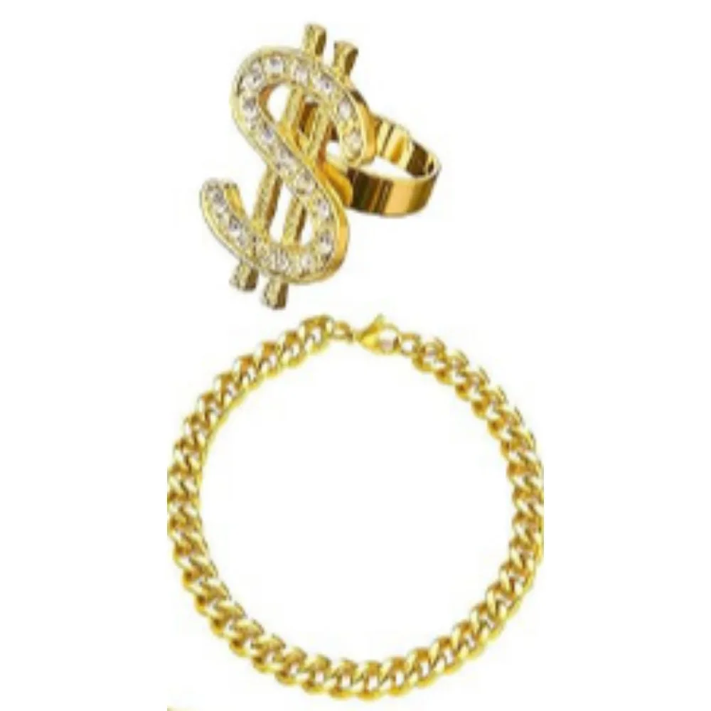 Collier et Bracelet en Forme de Dollar, Accessoires de Costume d'Halloween, Bague, Lunettes, Âge localité