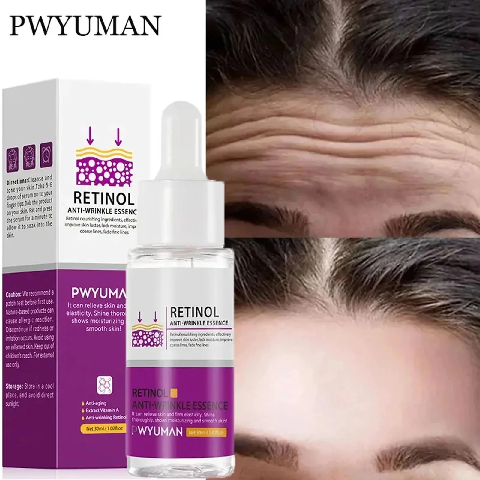 Removedor de Rugas Retinol Soro Facial, Lifting, Refirmante, Anti Aging, Essência, Fade Fine Lines, Clareamento, Hidratante, Cuidados com a pele