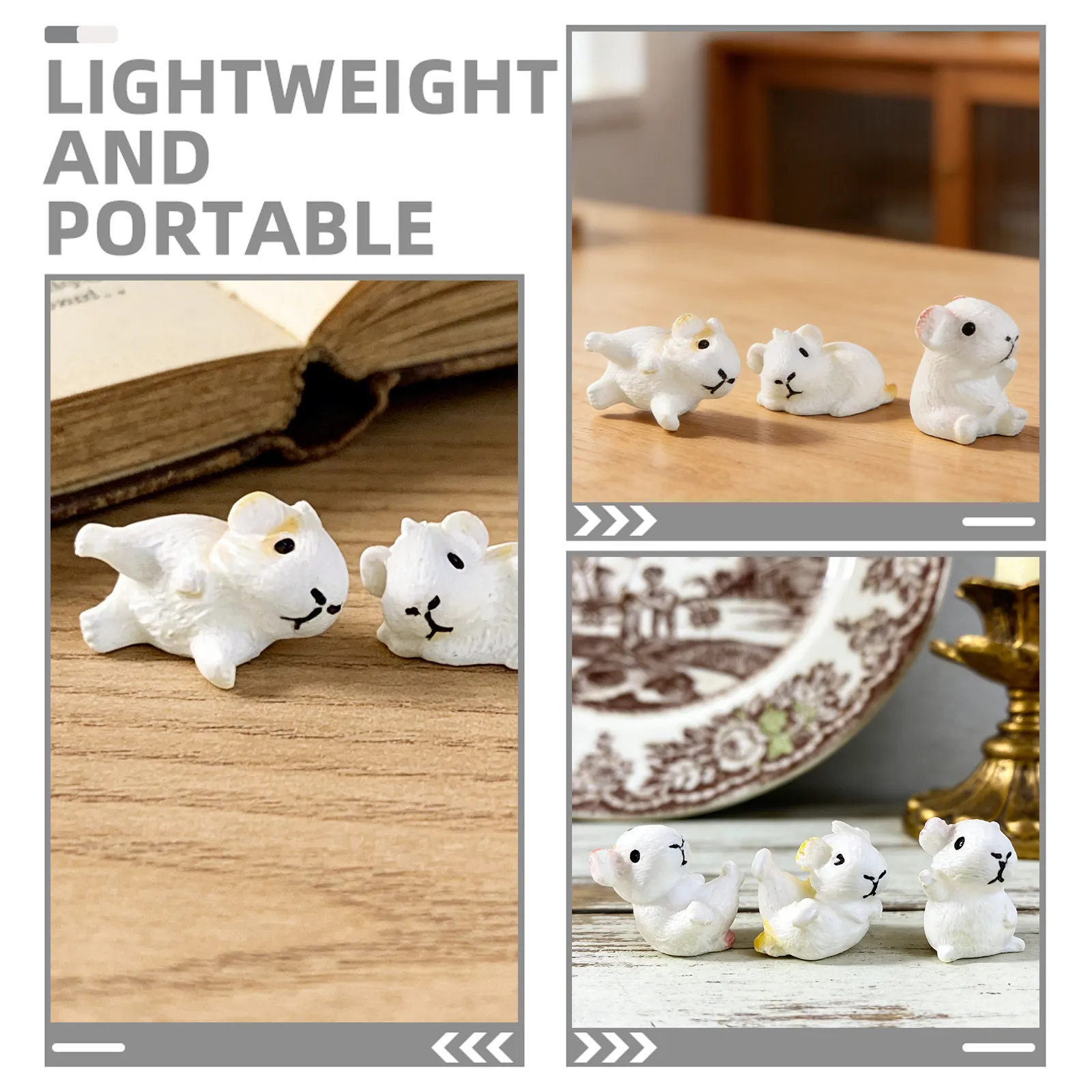 6Pcs Lifelike Mini Guinea Pig Resin Statues Micro Landscape Ornament Garden Accessories Flowerpot Landscaping Desk Nightstand