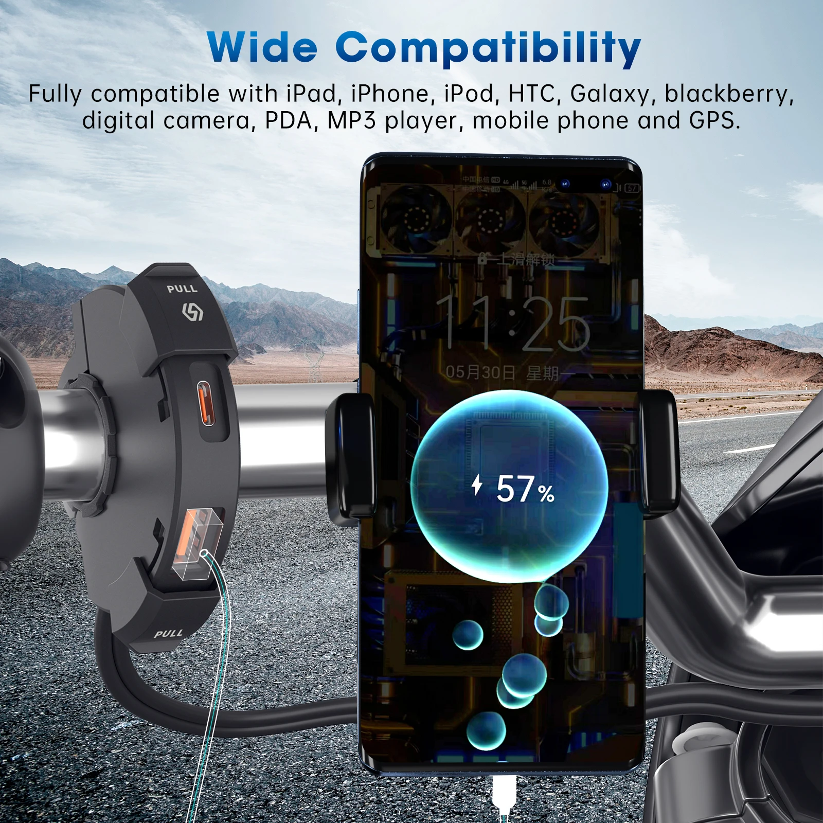 Waterproof PD QC3.0 Fast Charging Motorcycle Phone Charger USB Charging Equipment Type C 12V 24V Handlebar Mount Moto Charger