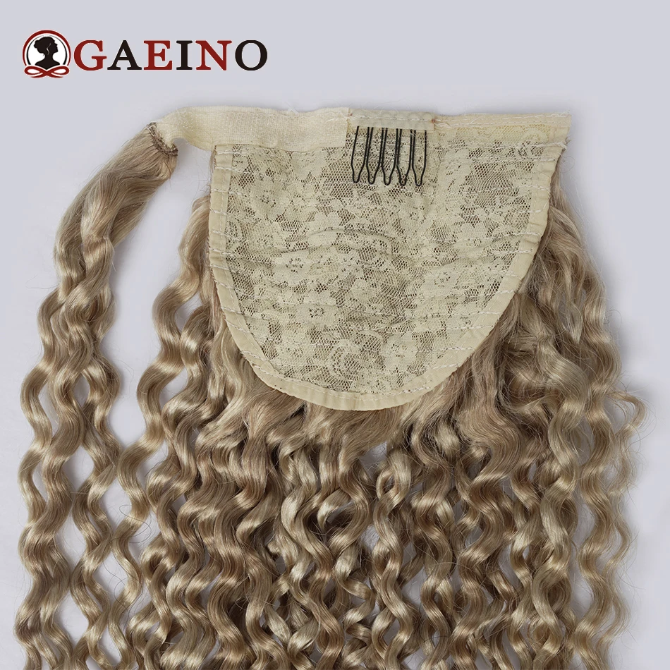 Envolva extensões de cabelo rabo de cavalo, clipe em rabos de cavalo, cabelo humano, encaracolado profundo, cor destaque, loiro, rabo de pônei, p27 613