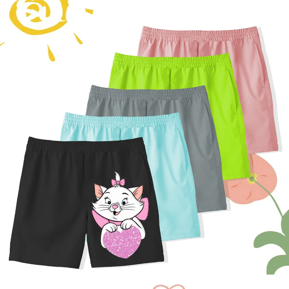 Kids Summer Girls Swim Beach Pants Kawaii 2d White Kitten Print Summer Everyday Home Wear beach vacation Shorts Beach pants