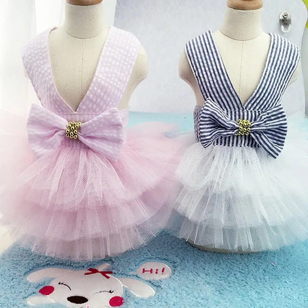 Vestido de Verano a Rayas con Capas para Perros Pequeños, Raza Teddy, Poodle, Bichón, Bulldog Francés, Corgi, con Arnés