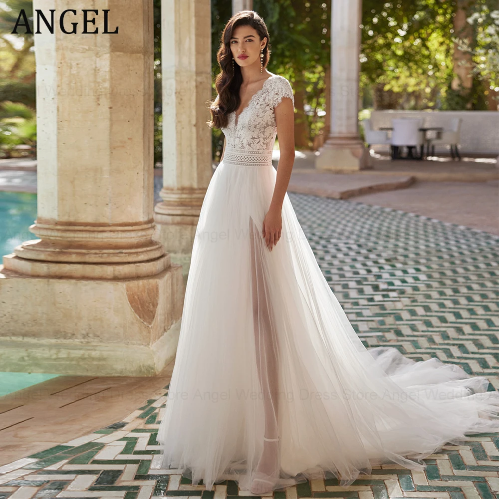 

ANGEL Classic Wedding Dresses 2024 A-Line V-Neck Tulle Applique Bridal Gowns Backless Front Split High Quality Vestidos de Novia