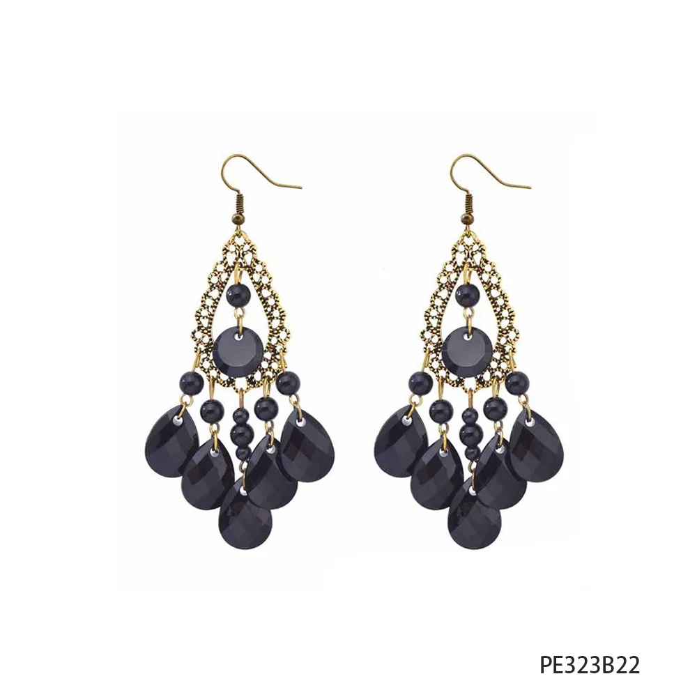 PESENAR 1920s Style Black Crystal Fringe Earrings for Flapper Costume and Vintage Gatsby Accessory