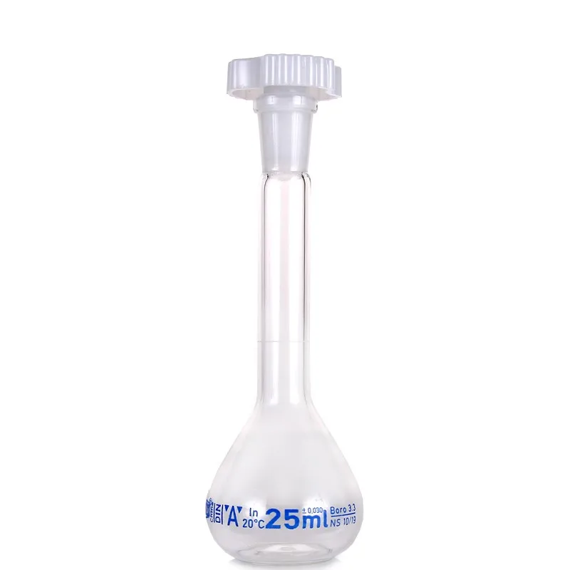 25ml Transparent Lab Borosilicate Glass Volumetric Flask with plastic Stopper Office Lab Chemistry Clear Glassware Supply