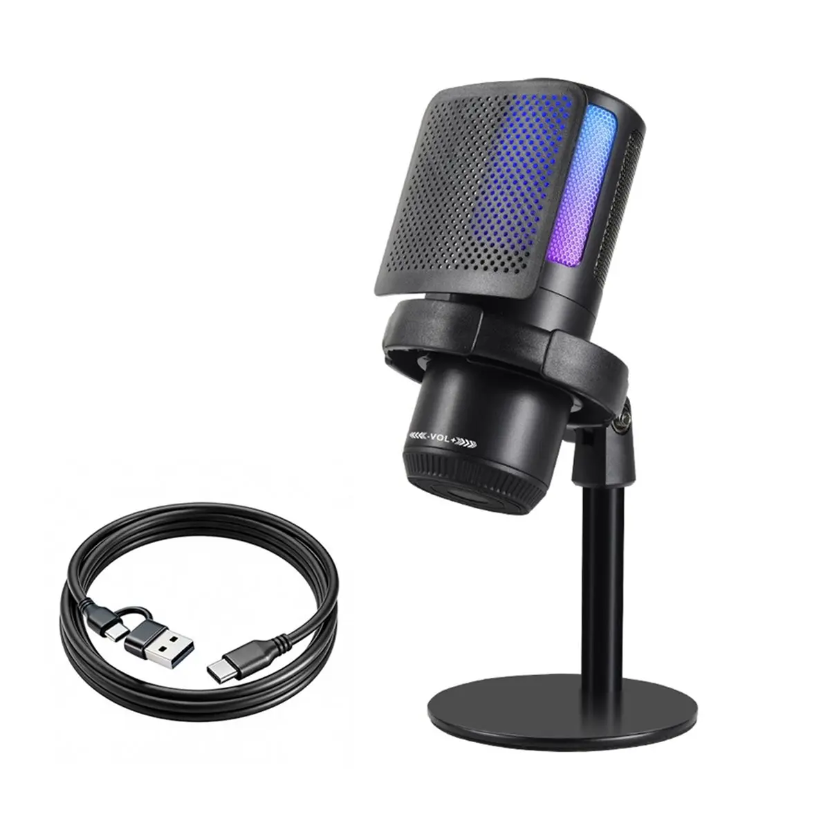 A26Z USB Gaming Microphone with RGB, Volume Control Knob, Touch Mute, Streaming Podcast Condenser Mic for PC, Recording