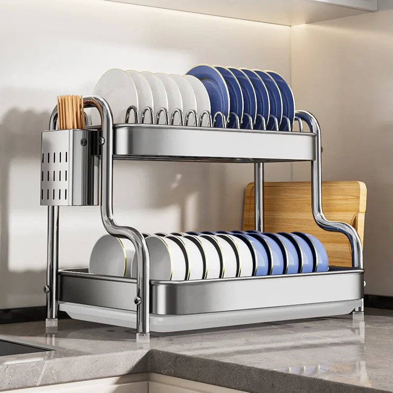 Stainless Steel Kitchen Shelf Multilayer Dish and Plate Drainer Multifunctional Dinnerware Organizer Non Slip Countertop Rack