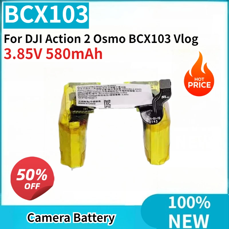 

New Replaceable Battery 3.85V 580mAh for DJI Action 2 Osmo BCX103 Vlog Sport Camera Battery Cell