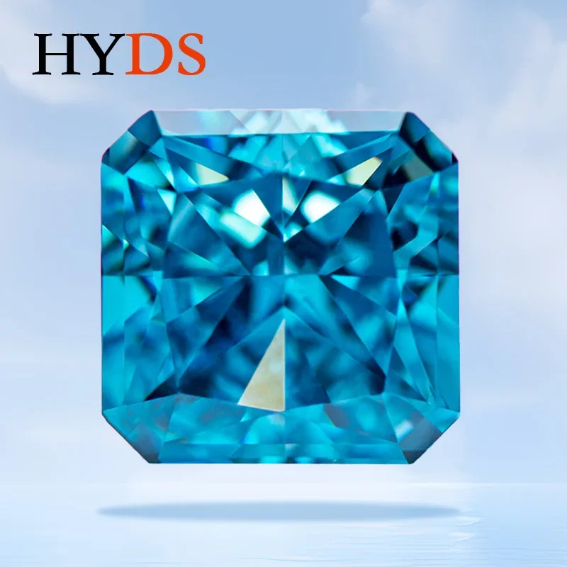 

Cubic Zirconia Aquamarine Color Crushed Ice Cut Asscher Shape Charms Beads for DIY Jewelry Making Rings Materials No Certificate