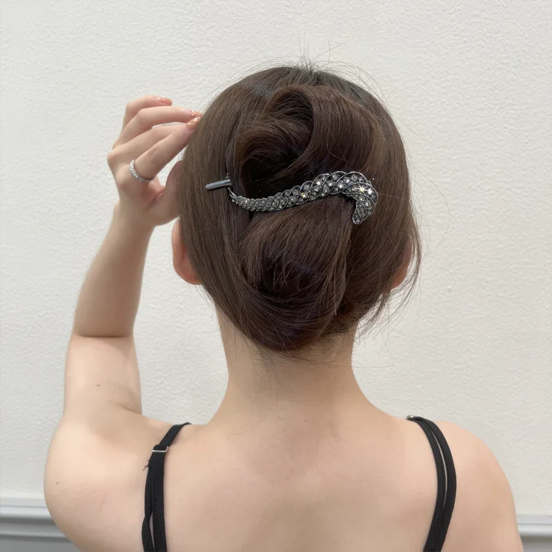 High-end Metal Exquisite Plate Hair Clip Fashion Able Rhinestone Girl Elegant Buckle Clip Women's Temperament New Hair Clip