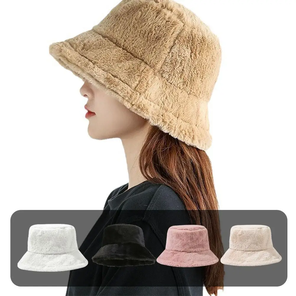 Winter Plush Fisherman Hats Colorful Girl Fashion Bucket Hat Warm Windproof Cold-proof Wide Brim Lady Women Artist Cap