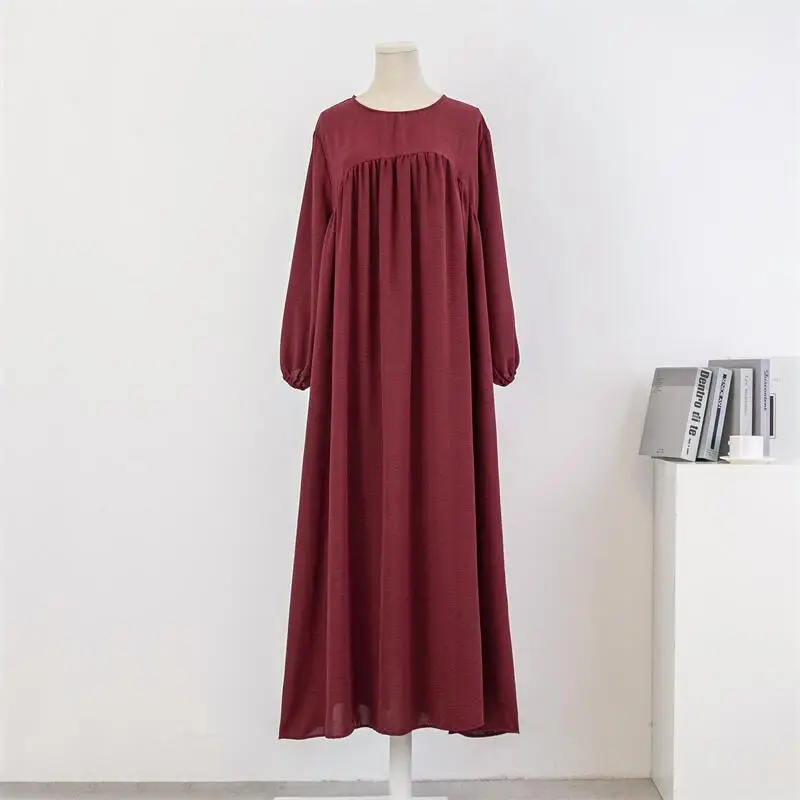 Spring Autumn Muslim Dress Women Loose Maxi Dresses Fashion Female Full Sleeve Casual Solid Pockets Robe Long Dresses Vestidoes