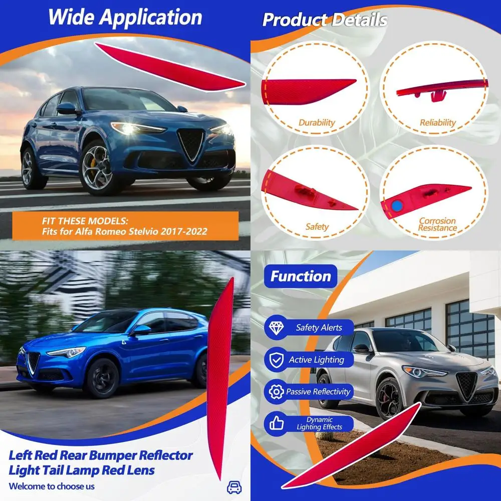 

Red Rear Bumper Reflector Light with Tail Lamp for 2017-2022 Alfa Romeo Stelvio