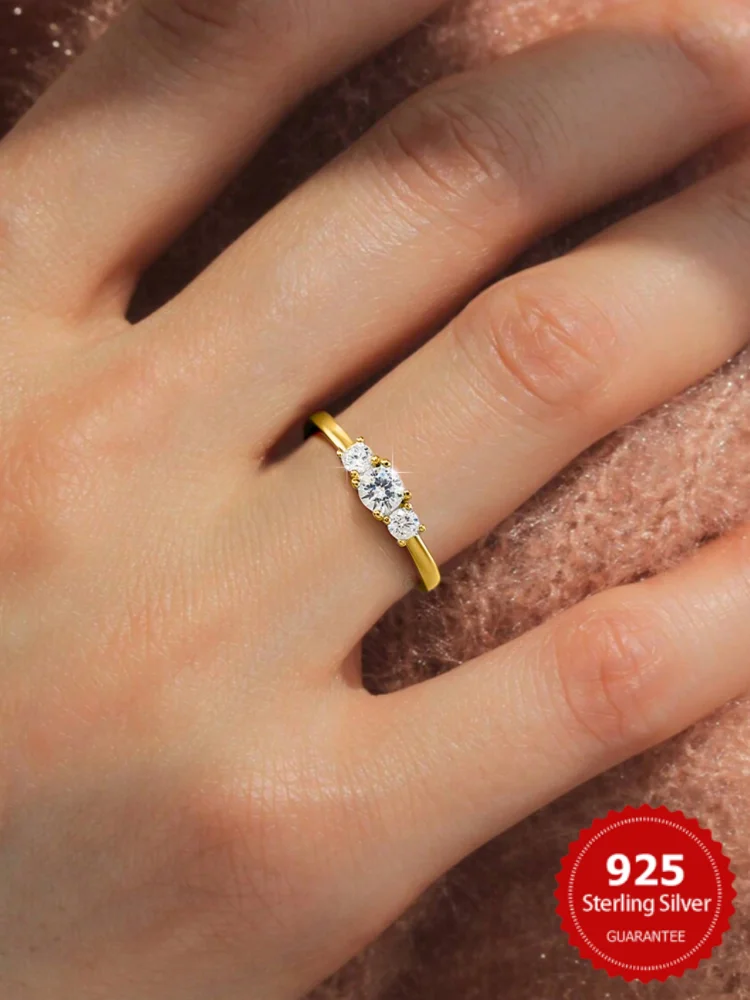 

Сверкающие штабелируемые кольца из стерлингового серебра 925 пробы с цирконом AAAAA для женщин, классические романтические эффектные стильные ювелирные изделия для свадебной вечеринки