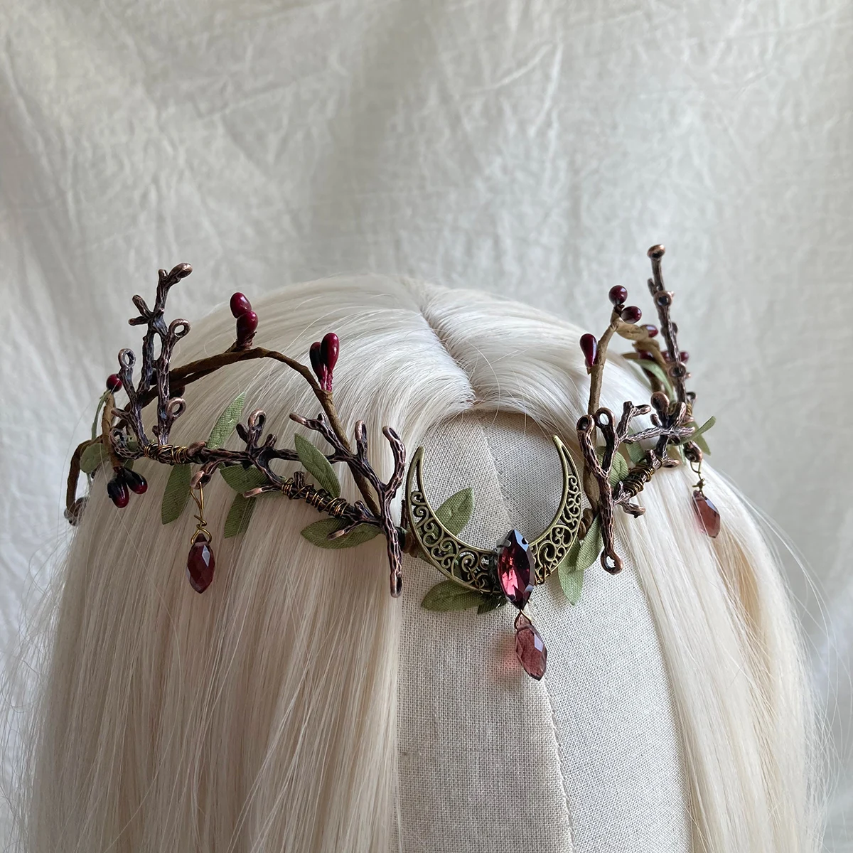 Moon Woodland fascia Tiara con rami fata corona elfo corona per le donne matrimonio sposa fata farfalla Costume circilet Flora