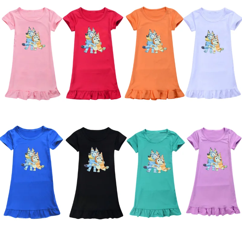 

Детское хлопковое платье А-силуэта с коротким рукавом, мягкое, дышащее, с принтом Bluey, для повседневной летней носки