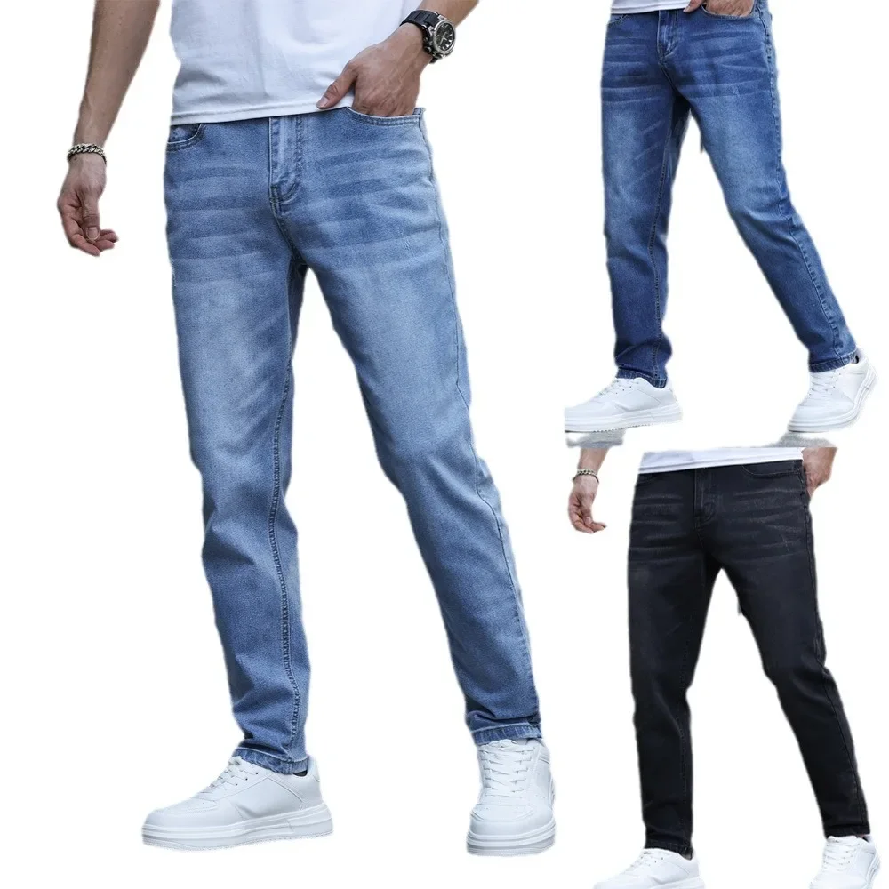 

Fashion Business Classic Men's Jeans Casual Brand Blue New Men's Pants Workwear Men Black Loose Wide Leg Pants