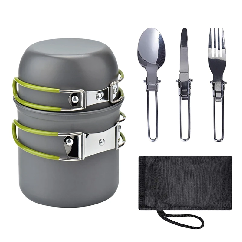 

Camping Tableware Kit Outdoor Cookware Set Foldable Spoon Fork Knife Kettle Cup Camping Equipment 1-2 People