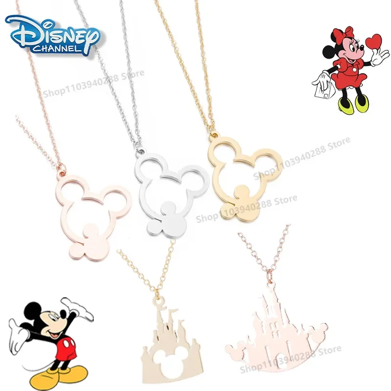 Kalung kartun Disney Mickey Mouse anak-anak, aksesori perhiasan modis berlubang rantai kartun Mickey Mouse lucu untuk hadiah liburan anak-anak