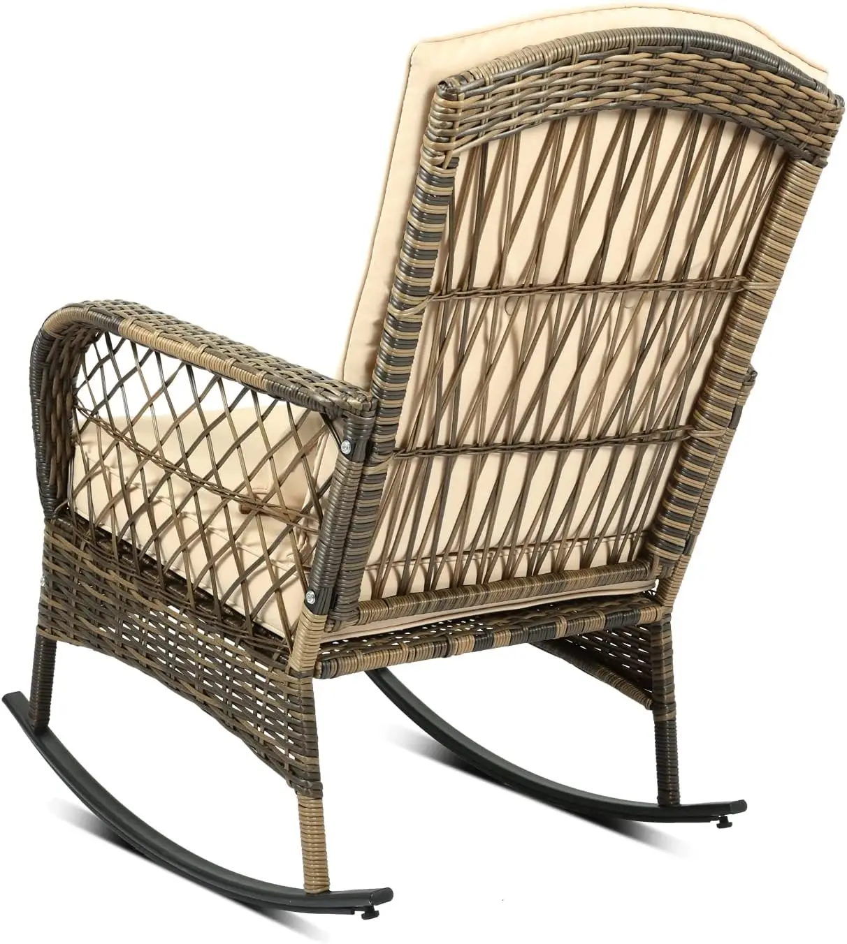 6-Piece Patio Furniture Set,Outdoor Rocking Chairs Set Of 2, Patio Conversation Set With 4 Wicker Chairs With 2 Glass Coffee