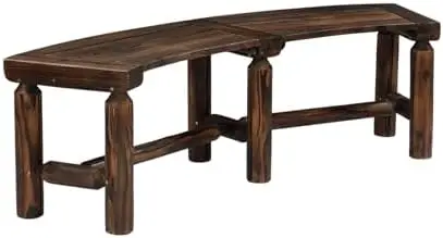 Outdoor Bench Wooden Curved Bench, All-Weather Fire Pit Backless Patio Bench, 2-Person Seating Rustic Garden Bench for