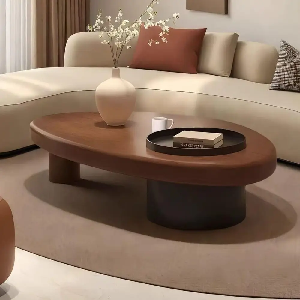 

Special-Shaped End Table with Storage, Rustic Style Small Center Coffee Tables, Creative Low Table for Living Room or Office (Br